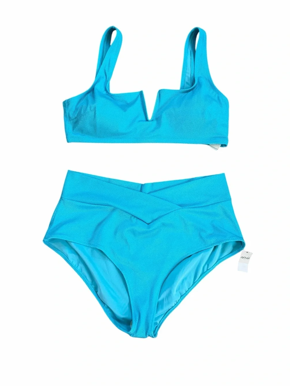 Aerie Turquoise V-Notch Bikini Top with High-Waist Bottoms Swimsuit XXL NWT